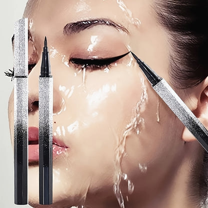 [1pc Waterproof Black Eyeliner Pen] 1pc Long-Lasting Waterproof Black Starry Sky Eyeliner Pen with Sponge Tip - Smooth and Quick-Drying for Beautiful Eye Makeup