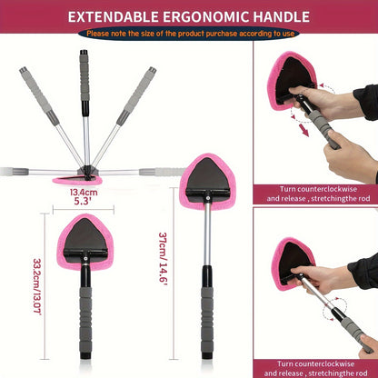 Microfiber Windshield Cleaner - Extendable Handle, Auto Interior & Exterior Glass Wiper, Car Glass Cleaning Tool Kit