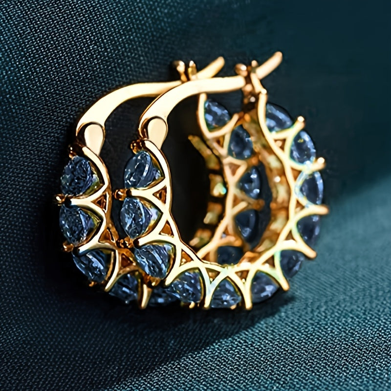[Zirconia Hoop Earrings] Elegant Zirconia Inlaid Circular Hoop Earrings for Women, Perfect for Engagement Parties, Daily Wear, And Stylish Jewelry