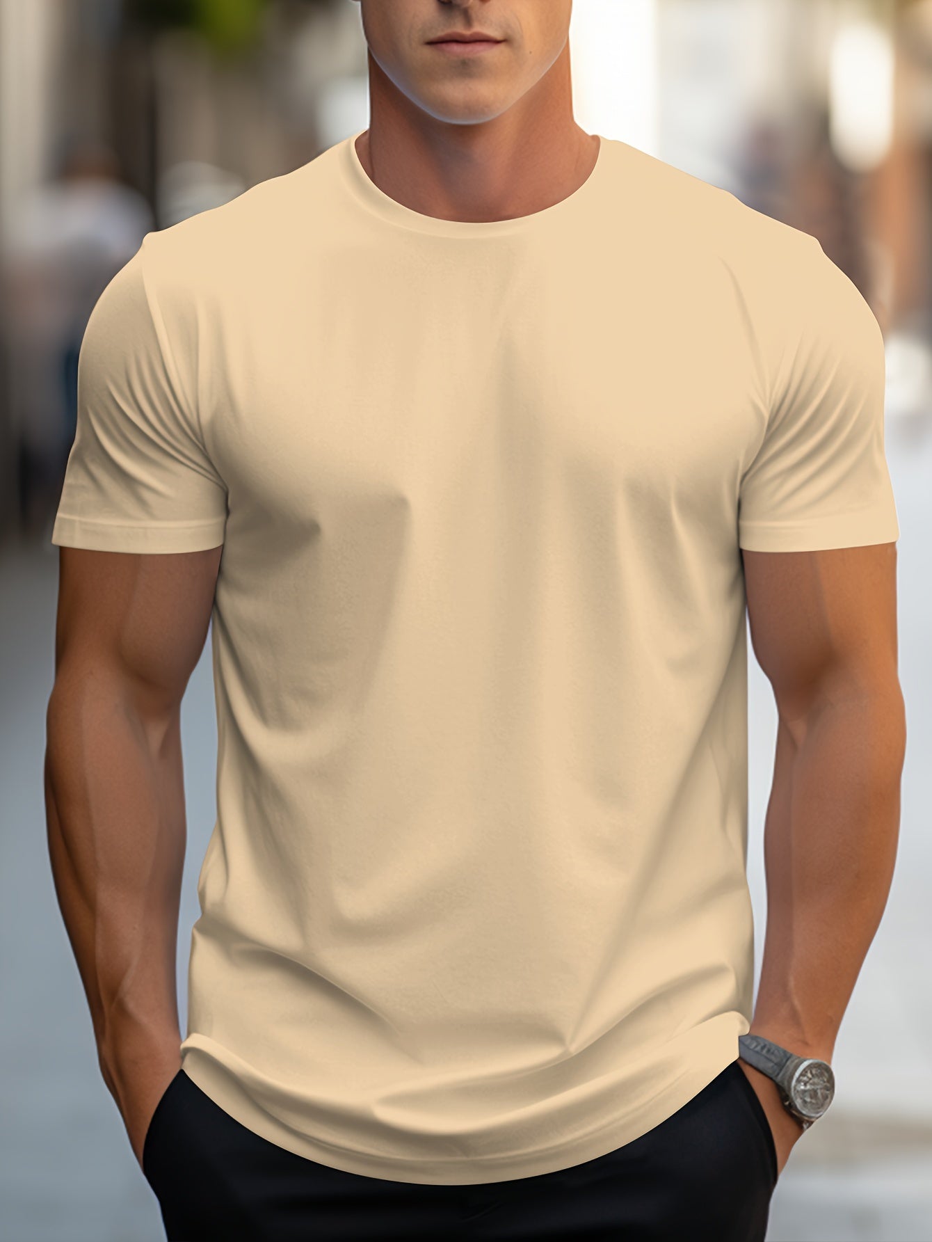2026 New Year New T-Shirt, Christmas Apparel Base Layer, Men's Minimalist Solid Color Regular Fit T-Shirt, Body-Shaping Essential! Daily Must-Have! Versatile, Short Sleeve yyds! Simple Yet Not Plain