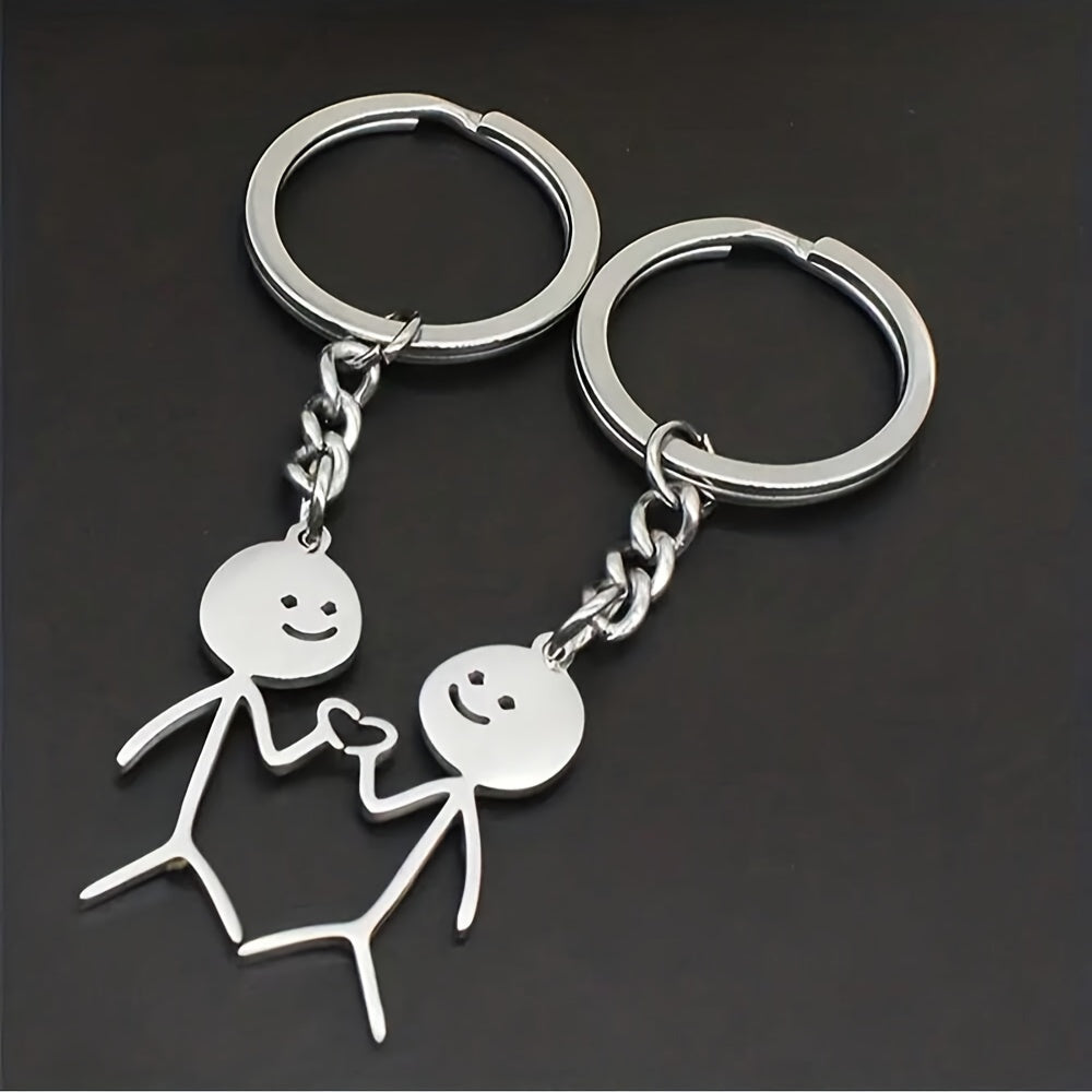 2pcs/set Alloy Stickman Matching Heart Keychain, Cute Ring Purse Bag Backpack Pendant Decoration, Valentines Gift For Him Her
