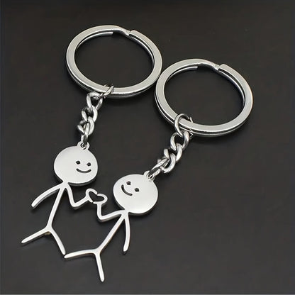 2pcs/set Alloy Stickman Matching Heart Keychain, Cute Ring Purse Bag Backpack Pendant Decoration, Valentines Gift For Him Her