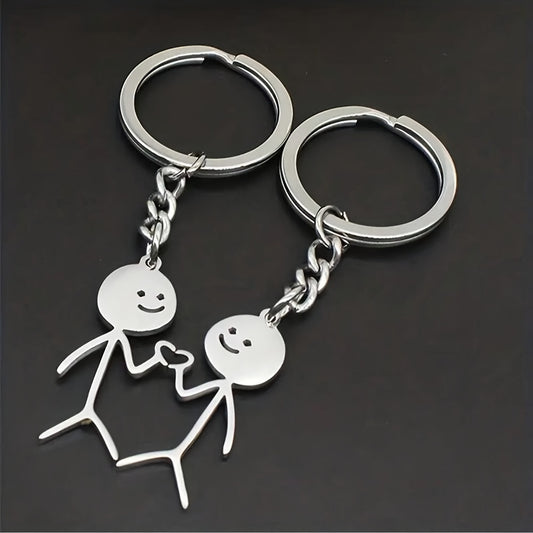 2pcs/set Alloy Stickman Matching Heart Keychain, Cute Ring Purse Bag Backpack Pendant Decoration, Valentines Gift For Him Her