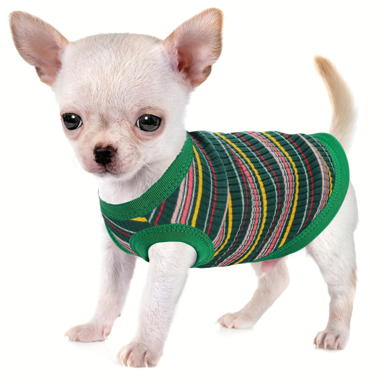 Pink Striped Soft Ribbed Paiaite Dog Vest - Easy Pullover Tank Top for Small to Extra Small Breeds - Hand Wash Only