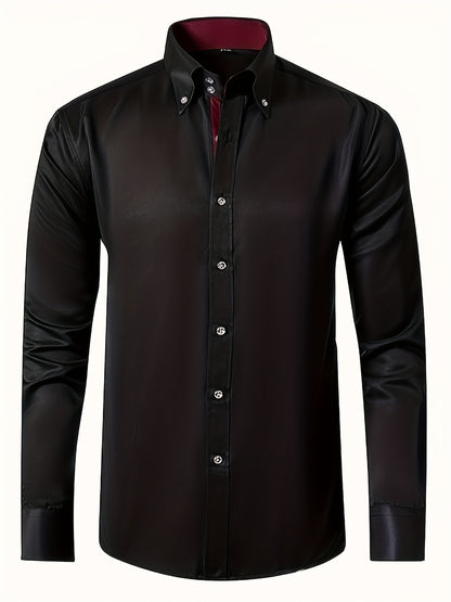Men' S Shirt with Diamond Buttons, Elegant Solid Color for Wedding, Party, Business, Daily Wear