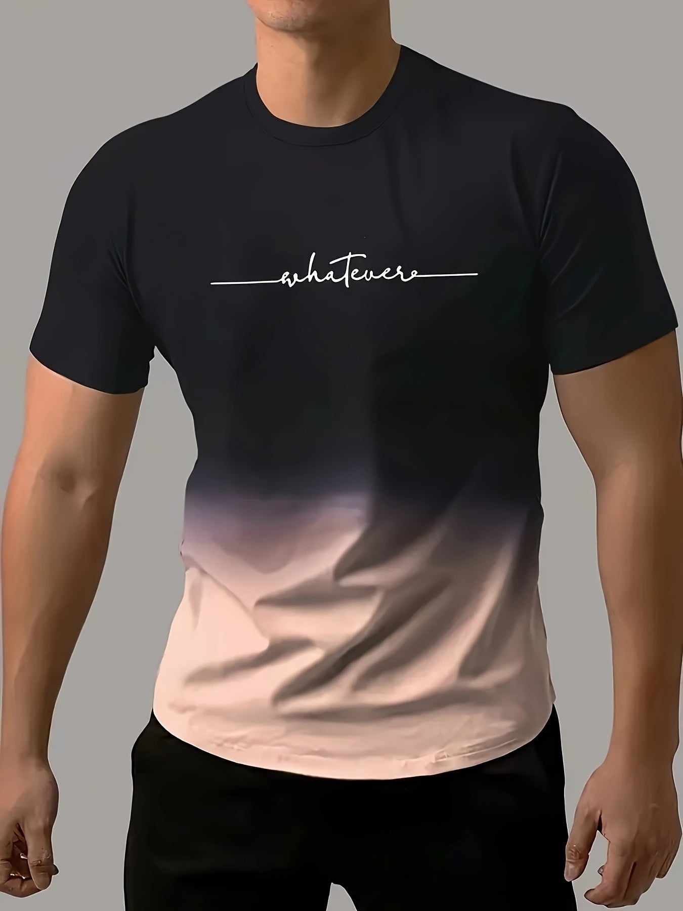 Men'S Comfortable Fashion T-Shirt with Gradient Letter Print | Casual Crew Neck, Slight Stretch Fabric, Regular Fit, Summer Outdoor Apparel