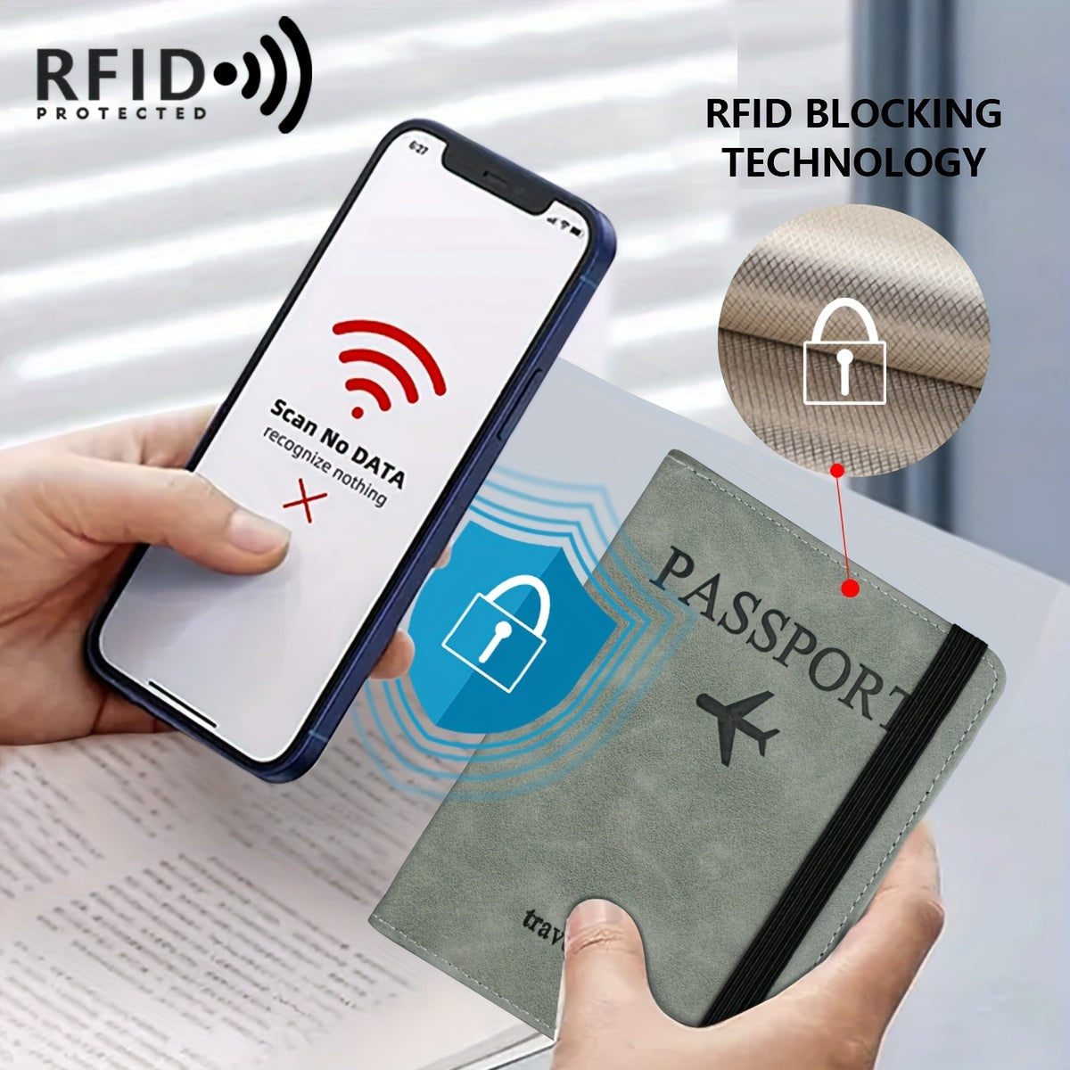 1pc RFID Passport Holder | Thin Retro PU Multi-Function Wallet, Travel Passport Bag, Light Grey with