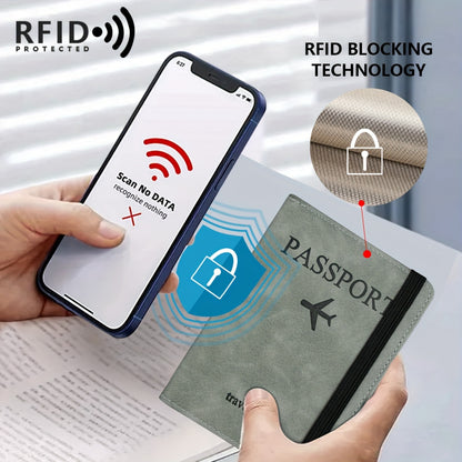 1pc RFID Passport Holder | Thin Retro PU Multi-Function Wallet, Travel Passport Bag, Light Grey with