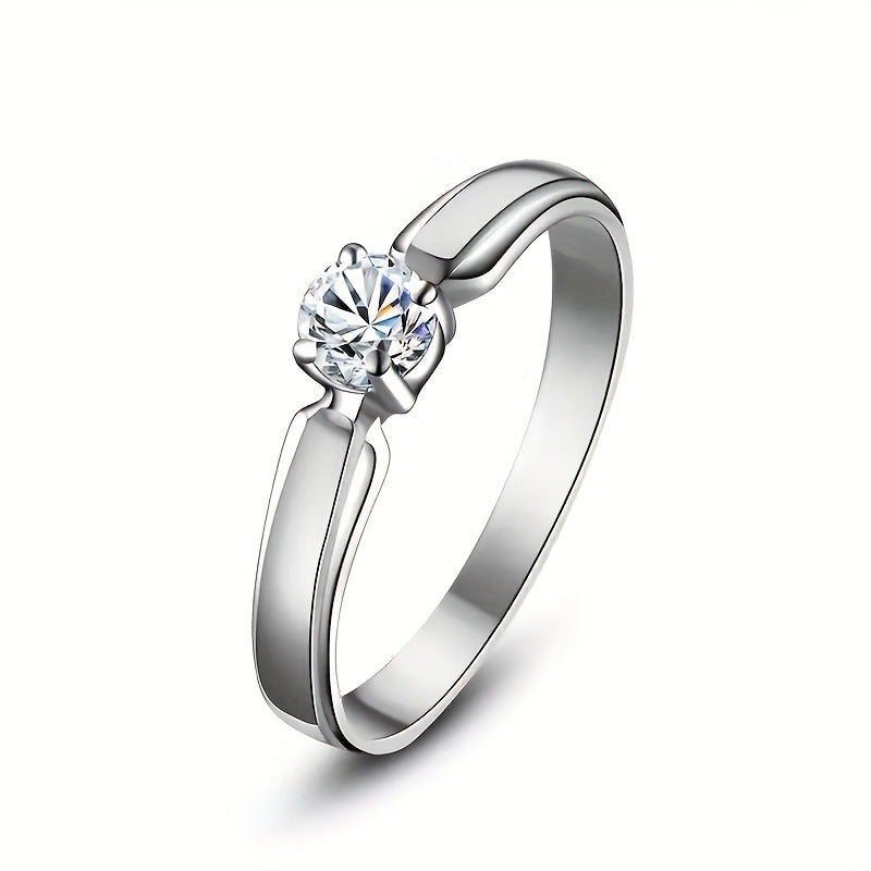 4-prong Round Zirconia Ring - Minimalist Classic Set For Women - Perfect Gift For Engagement, Wedding, Parties, Proposing