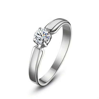 4-prong Round Zirconia Ring - Minimalist Classic Set For Women - Perfect Gift For Engagement, Wedding, Parties, Proposing