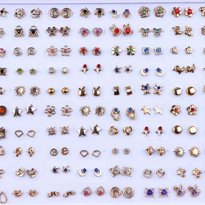 36 Pairs/Bag of Stylish Rhinestone Geometric Small Stud Earrings for Women, Featuring a Trendy Mini Flower And Heart Mixed Design, Perfect As Party Gifts