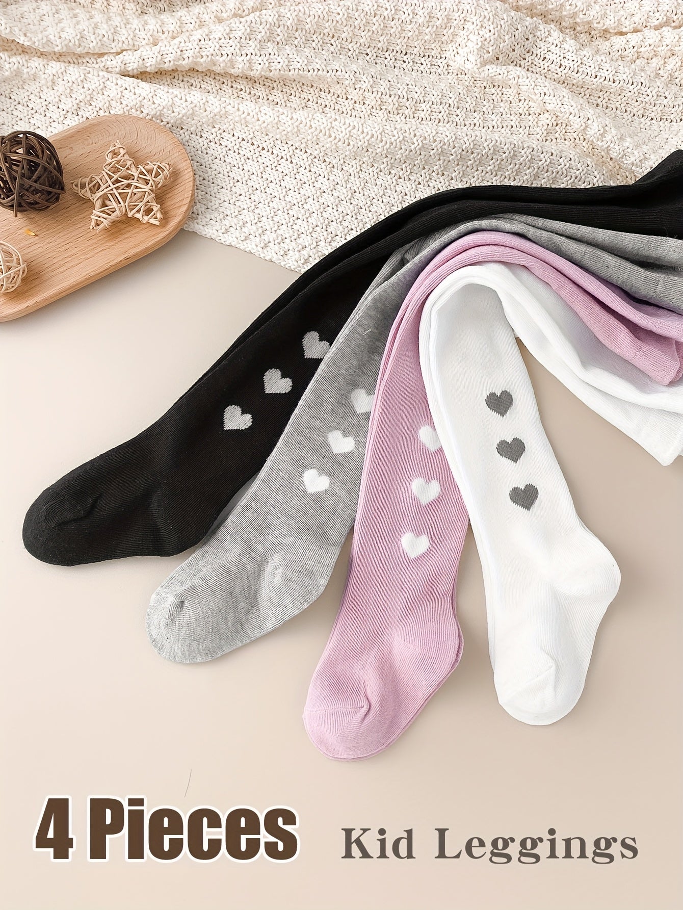 Pantyhose Can Accept Outer Packaging with English Washing Label 4pcs Baby Girls' Elastic Waist Tights - Comfortable for All-Day Wear