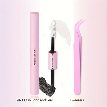 2 in 1 Lash Bond/Seal Glue for Cluster Lashes/Super Strong Hold 72 Hours/Latex-Free Waterproof/Sensitive Eyes/Home Use/False Eyelashes/Black Eyelash Extensions