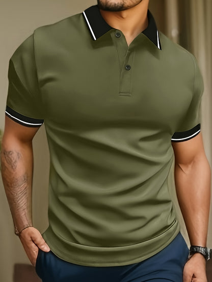 Summer Men's Shirt with Turn- Collar, Solid Color, Short Sleeve, Multi-Color, Casual Sportswear Top