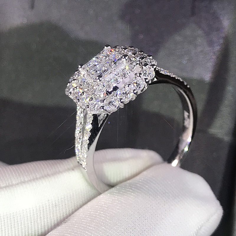 Square Shape Iced Out Synthetic Zirconia Bridal Wedding Ring