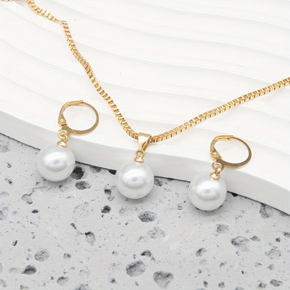 Set of 3 Stylish Imitation Pearl Additions - Coordinated Necklace, Earrings, And Ring for Women, Great for Celebrations, Christmas, And Special Events, Perfect Present for Loved Ones And Friends, Birthday Gift