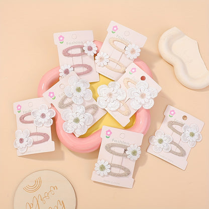 [Adorable Daisy Clips] 2pcs Adorable Darbiny Daisy Hair Clips | Fresh & Cute Fabric Handmade Bangs Accessories with Bow, Perfect for School, Polyester & Iron, Hair Accessories for Girls