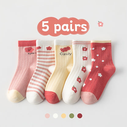 Girls Kids Love Heart Pattern Cute Socks, Breathable Comfy Crew Socks, Children's Trendy Socks