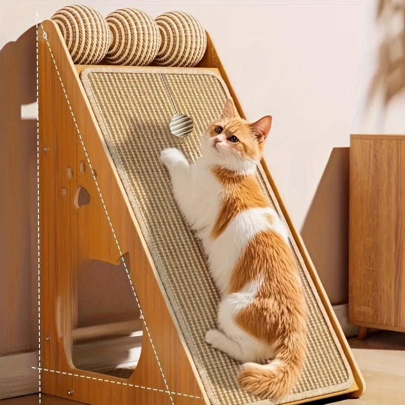Upgraded Sturdy Cat Scratching Pad with Hanging Ball - Ergonomic Design for Safe Lounging, Exercise, And Scratching on The Sofa - Durable Faux Hemp Material - Perfect Gift for Cats, Scratching Pad, Pet Furniture Accessory, Modern Pet Accessory