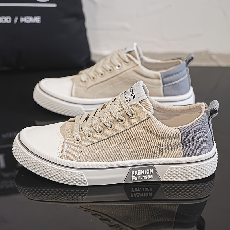 Men'S Casual sneakers - Stylish Blue And White Canvas Skate Shoes with Breathable Fabric Lining, Low-Top Lace-Up Design Suitable for All Seasons