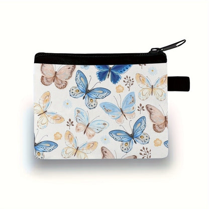 [Butterfly Print Handbag] Butterfly Print Handbag - Cute Zipper Coin Purse with Key Card Holder, Compact Wallet for Travel, Everyday Use - ( & )