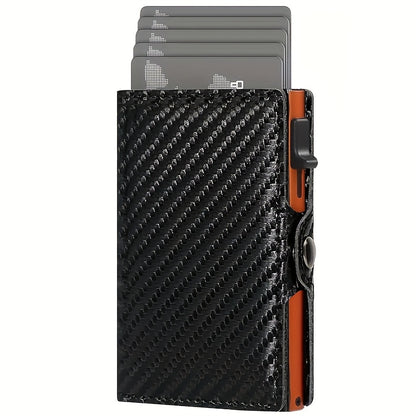 Carbon Fiber Card Clip Wallet Ultra-Thin Aluminum Pop-Up Bank Card Box Rfid-Proof Money Wallet Metal Aluminum Box Card Clip Wallet