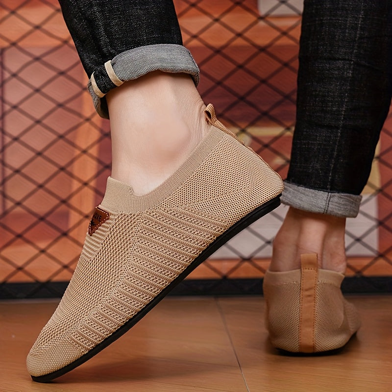 Men'S Casual Slip-On Sneakers - Beige Fabric, Round Toe, Rubber Sole, All-Season Athletic Shoes for Walking, Hiking, Tennis, and Daily Wear, Casual Athletic Shoes | Modern Casual Sneakers | Slipon Comfort