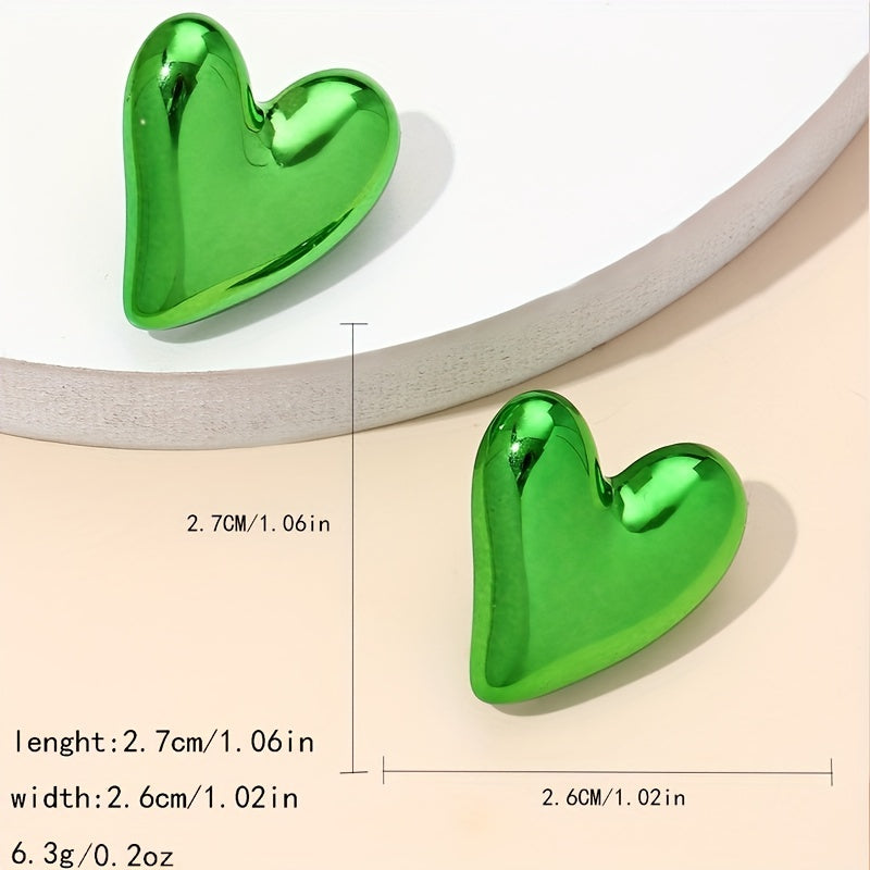 Colorful Glossy Heart Design Stud Earrings Acrylic Jewelry Simple Leisure Style Adorable Gift For Lovers