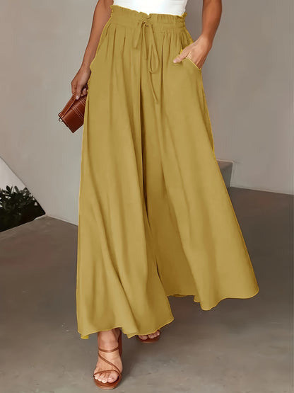Stretchy Wide Leg Tied Pants for Women - Comfortable, Loose Fit, Elastic Waistband, Perfect for Spring and Summer - Casual, Versatile, and Chic Women's Clothing