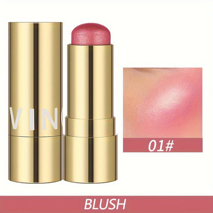Multifunctional Highlighter Blush Stick - Brightening & Contouring Makeup Stick with Plant-Based Squalane, 3 Shades (Pink, Beige, Brown) for Cheeks, Lips, Eyes - Long-Lasting Shine, Easy Application, No Smudge, No Transfer, Beauty Enhancement, Sleek Metal
