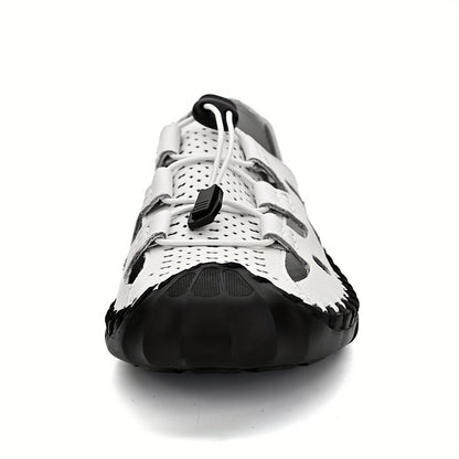 Men's Breathable Hollow Out Sandals, Closed Toe Fisherman Summer Shoes Hiking Beach Shoe Brown Black