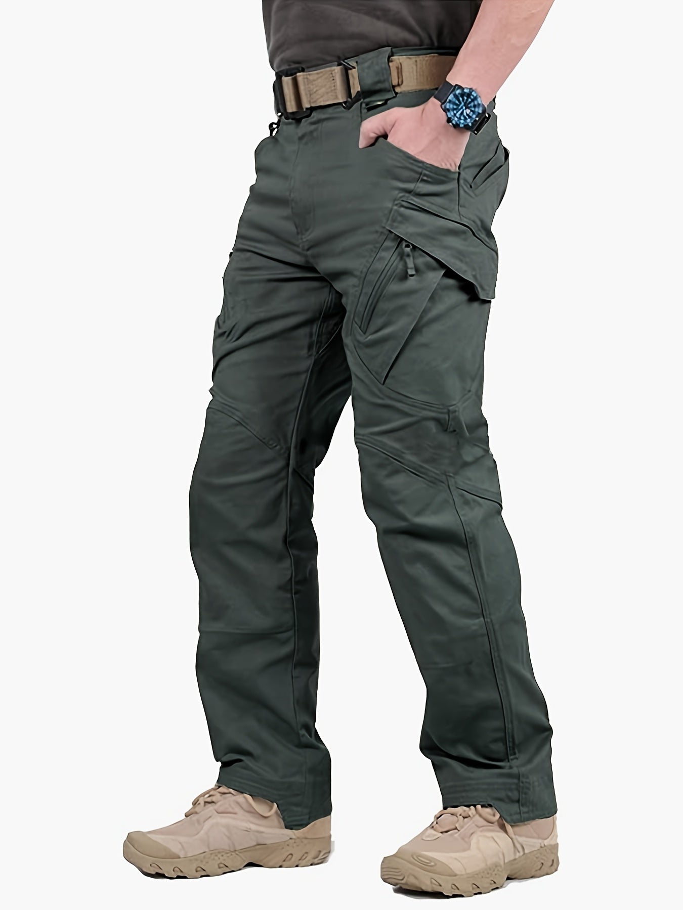 [Tactical Cargo Pants] Durable Gray Men's Tactical Cargo Pants | Multiple Pockets, All-Season Regular Fit, Zipper Closure, No Belt, Hiking Gear, Camping Essentials, Functional Design, Sturdy Construction for Camping, Fishing, Hunting, Cycling & Work