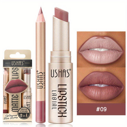 24 Hour Waterproof Velvet Matte Lipstick + Lip Liner - Nonstick Cup Lipgloss Lip Stain Pigmented Lip Makeup - Golden Box Nude Lipstick Valentine's Day Gifts