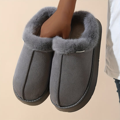 Fashionable And Elegant Short-Haired Plush Warm Thick-Soled EVA Slippers with a Color-Matched Sole., Women Shoes
