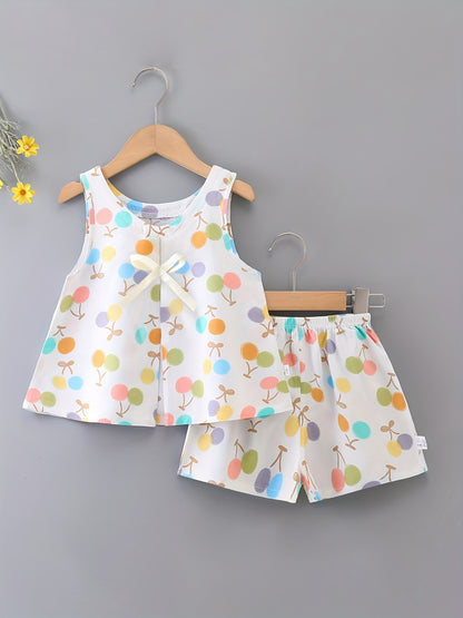 2pcs Set for Girls, Loose and Comfortable Fit, Thin Style, Fashionable and Casual Summer Rayon Tank Top Set for Small to Medium-sized Children, Perfect for Outdoor