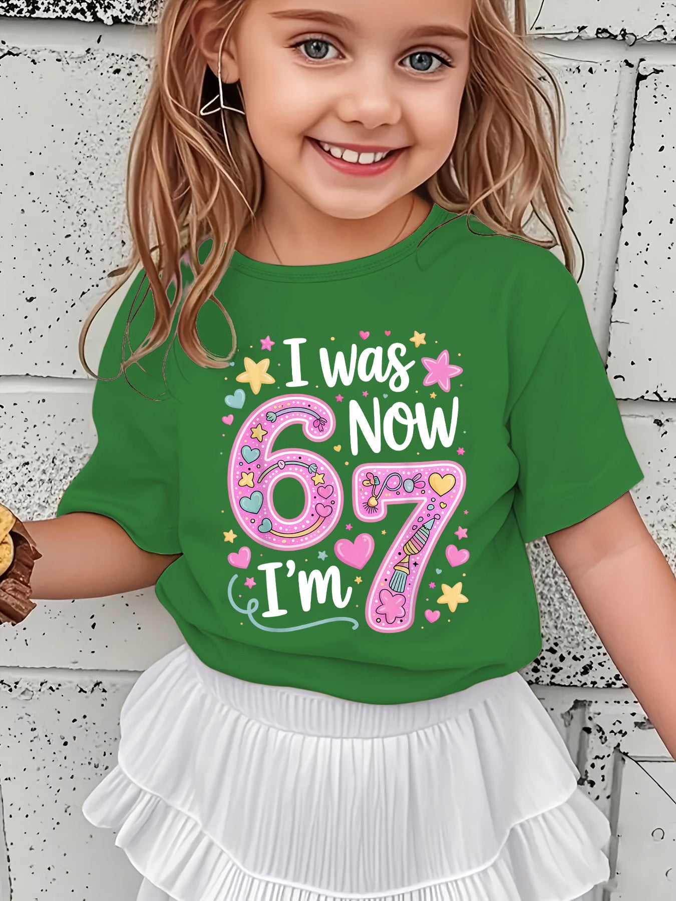 Girls' Summer Short Sleeve T-Shirt with "I WAS NOW" Lettering & Star/Heart Applique - Short Sleeve Round Neck Casual Blouse for, Casual Attire, Playdates & - Non- Summer Top NY-DX7704