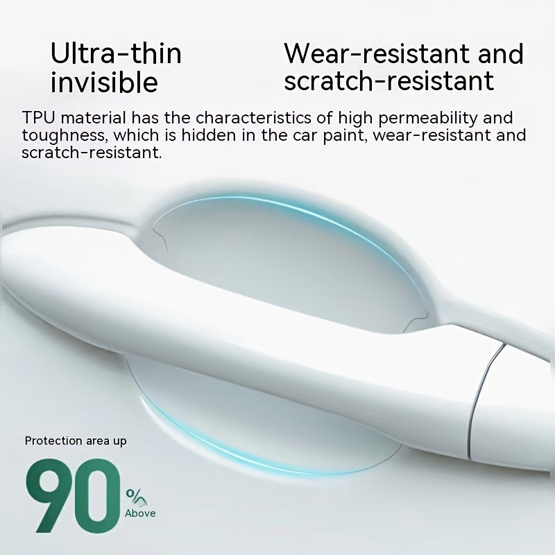 A Collection of 8 Clear Protective Films for Door Handles, Designed to Prevent Scratches on Car Door Bowls. They Are Easy to Apply, Long-Lasting, Waterproof, And Serve As Transparent Paint Protection Stickers - a Perfect Christmas Present