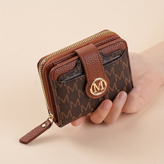 [Lychee Pattern Letter Wallet] New Lychee Pattern Letter Wallet with Multiple Card Slots and Pockets, Short Compact Women's Bag, Thickened Korean Style Fashionable Vintage Coin Purse for Women