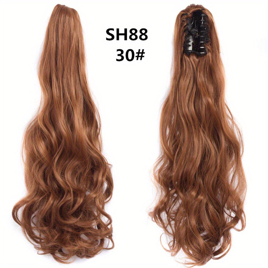 22-Inch Long Wavy Ponytail Hair Extensions - Ponytail - Synthetic Hair Piece for Women with Claw Clip, Adds Volume and Style, Perfect for Halloween and Christmas Celebrations