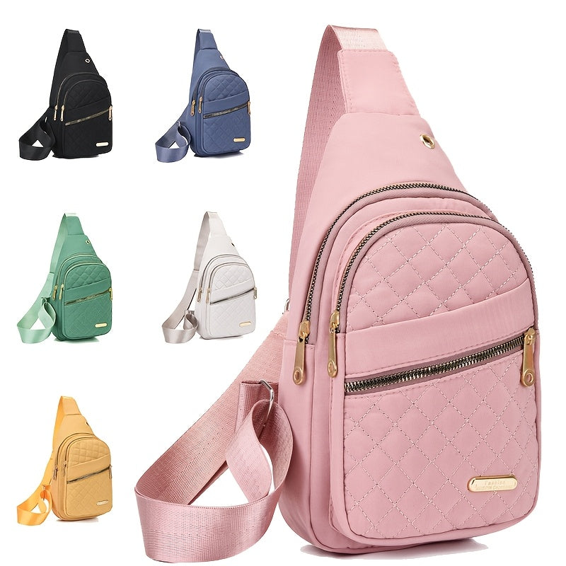 [Large-Capacity Chest Bag] Women's Single-Shoulder Bag, Women's Chest Bag, Large-Capacity Women's Fabric Chest Bag with Headphone Jack and Multiple Storage Compartments