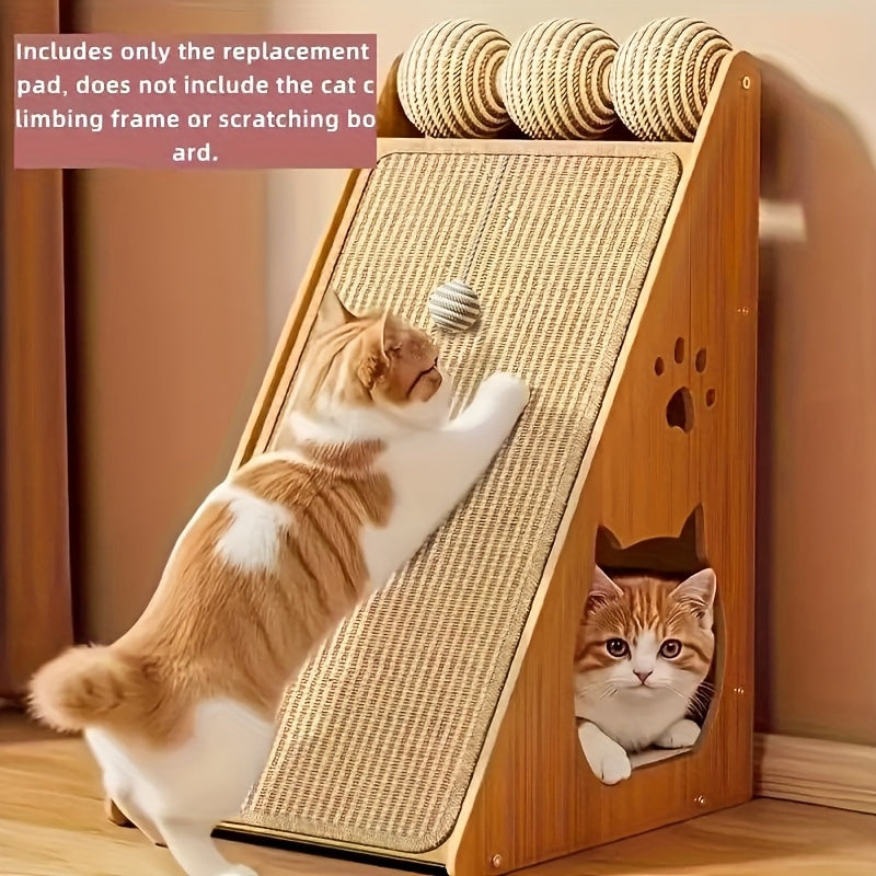 Upgraded Sturdy Cat Scratching Pad with Hanging Ball - Ergonomic Design for Safe Lounging, Exercise, And Scratching on The Sofa - Durable Faux Hemp Material - Perfect Gift for Cats, Scratching Pad, Pet Furniture Accessory, Modern Pet Accessory