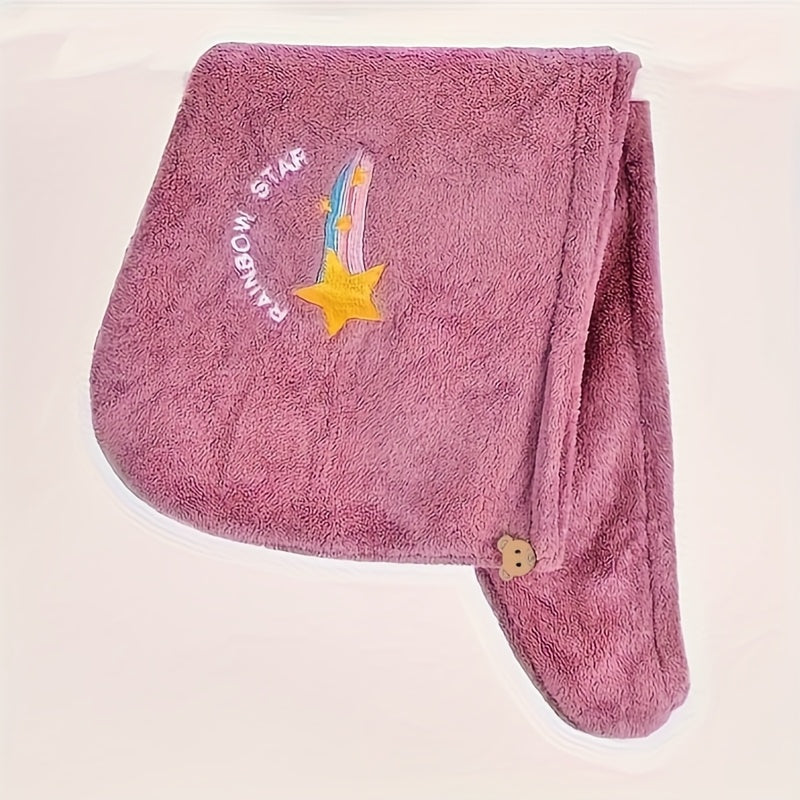 [Quick-Dry | Super Absorbent] 1pc Quick-Dry Super Absorbent Magic Microfiber Hair Drying Towel | Shower Cap & Turban, Soft Polyester Bath Hat with Button Closure, Multi-Color Options (Purple)