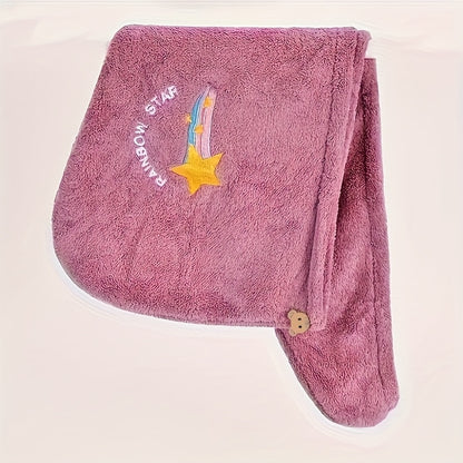 [Quick-Dry | Super Absorbent] 1pc Quick-Dry Super Absorbent Magic Microfiber Hair Drying Towel | Shower Cap & Turban, Soft Polyester Bath Hat with Button Closure, Multi-Color Options (Purple)