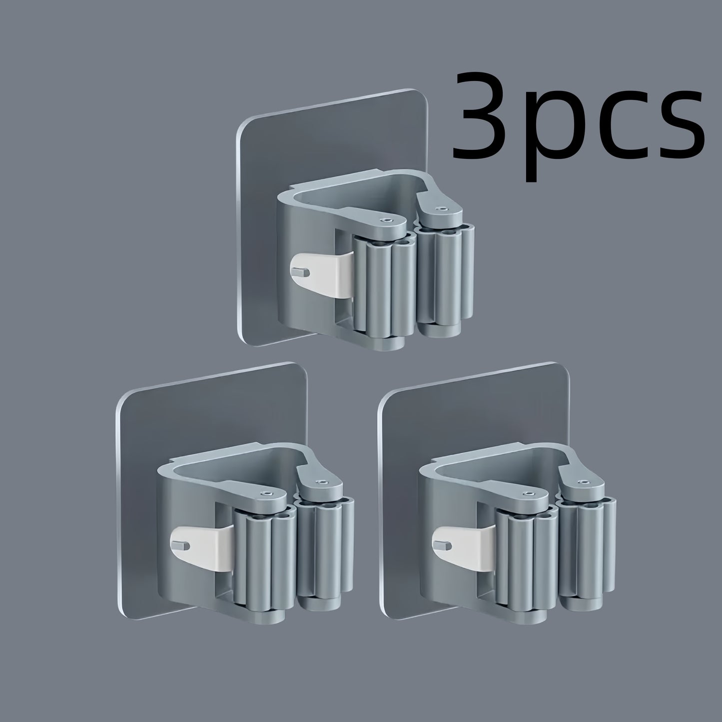 1/2/3-Pack Heavy-Duty No-Drill Adhesive Wall-Mounted Mop & Broom Holder - Space-Saving Bathroom Organizer with Strong Adhesive Clips, Durable Plastic Storage Rack for Toilet Brush, Mop, Broom - Modern Minimalist Design for Small Spaces, Bathroom Storage,