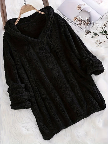 Fashion Women's Standard Size Fuzzy Pullover Solid Color Hoodie