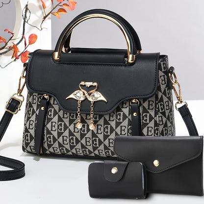 New Stylish Three-Piece Set Bag with Trendy Prints for Women, Casual Handbag