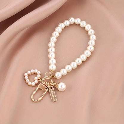 Creative Imitation Pearl Heart Bracelet Keychain Pendant with Shell Charm and Imitation Pearl Accessories, Trendy Small Ornament