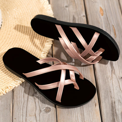 Spring/Summer Women's Slip-On Slippers with Toe Strap Fashion Beach Shoes, Women Shoes