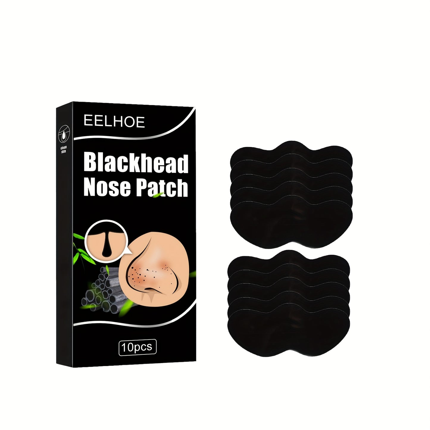 Blackhead and Pimple Nose Strips, 10 Sheets, Bamboo Charcoal, Deep Cleansing Nose Mask