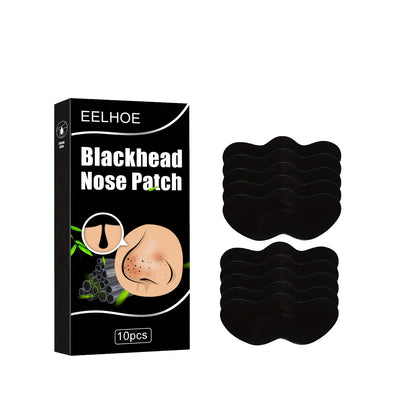 Blackhead and Pimple Nose Strips, 10 Sheets, Bamboo Charcoal, Deep Cleansing Nose Mask